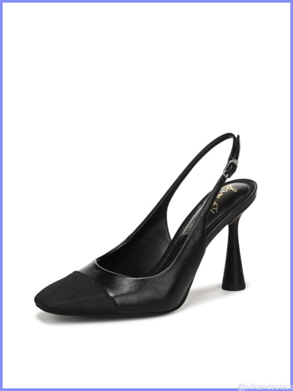 Sam Edelman Essa Black Leather Slingback Pump Heel 3.75 inch Woven Cap Toe